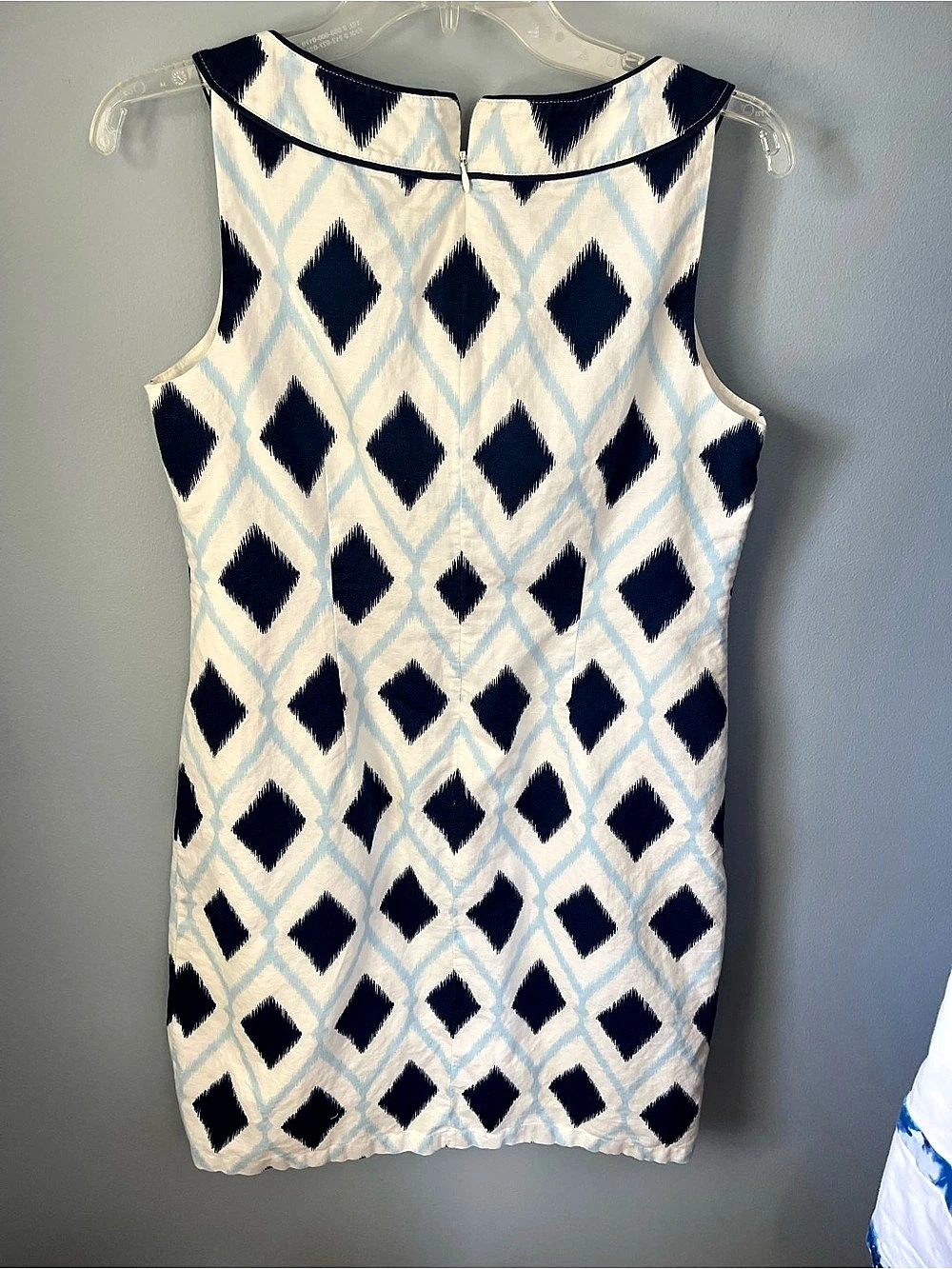 Talbots Navy White Ikat Diamond Sheath Dress Blue & White Size 10